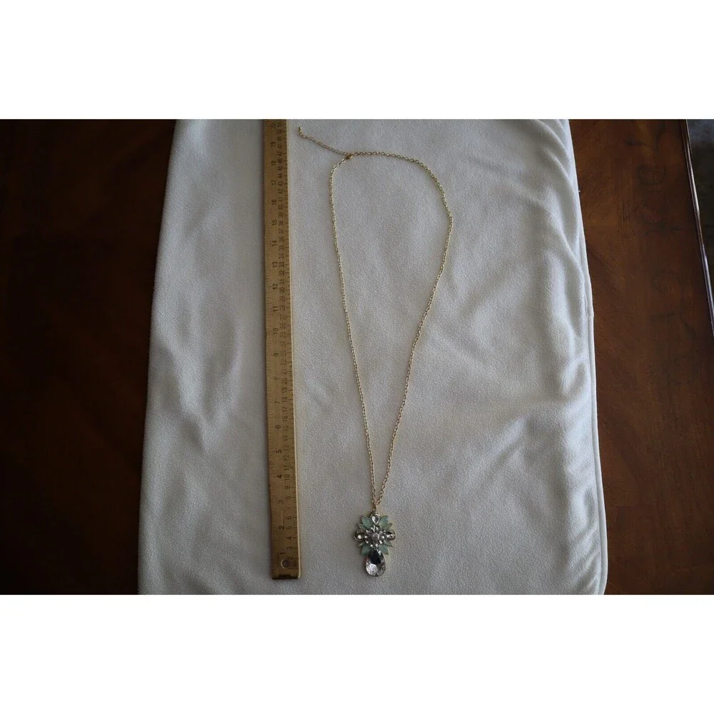 Lot Light Off-white Blue Necklace Gold Tone Dangle Pendant Chandelier Floral